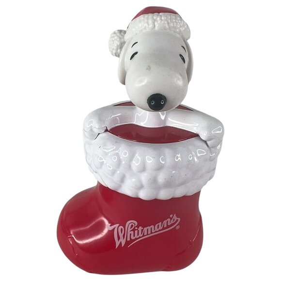 3 Whitmans Peanuts Snoopy Christmas Stocking Figurines Candy Holders Red Green - Picture 13 of 13